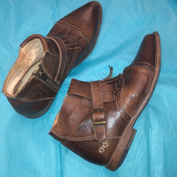 Bed Stu Cobbler Organic Leather “Dipper” Distressed Ankle Boots w/Fringe, Size 8 - Picture 4 of 15